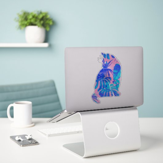 Sticker chat botanique (Ordinateur portable sur le bureau)