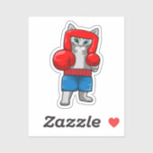 Sticker Chat Boxe avec gants de boxe (Feuille)