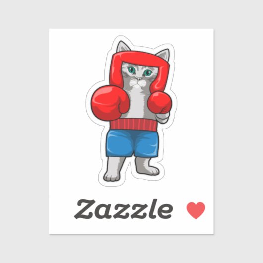 Sticker Chat Boxe avec gants de boxe (Feuille)