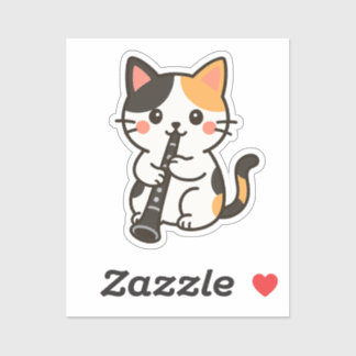 Sticker Chat Calicot Clarinette Jouant en Solo
