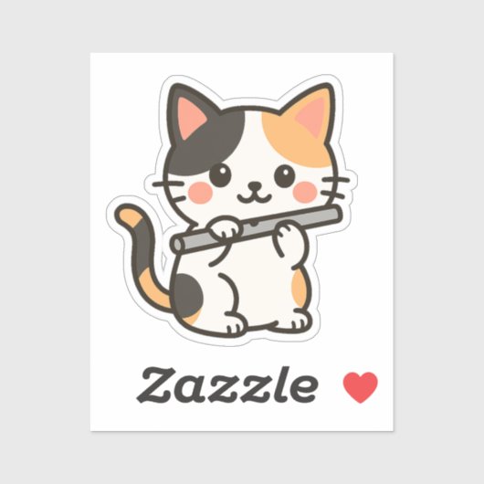 Sticker Chat Calicot Flûte Mélodie du Vent (Feuille)