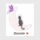 Sticker Chat céleste esthétique et papillon violet Lune  (Feuille)