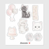 Sticker Chat Chaton Miaou Gâteau Ballons Pattes (Feuille)