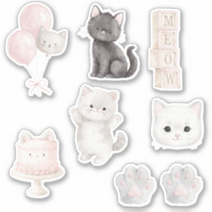 Sticker Chat Chaton Miaou Gâteau Ballons Pattes