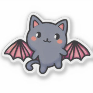 Sticker Chat Chouette Chauve-Souris Gris - Adorable Petit
