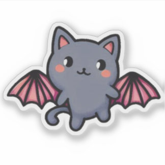 Sticker Chat Chouette Chauve-Souris Gris - Adorable Petit