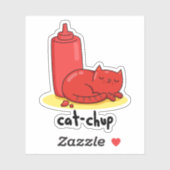 Sticker Chat-chup Funny Red Ketchup Pun de chat (Feuille)