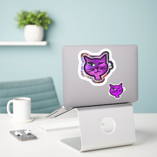 Sticker Chat clignotant Fun Cosmos Sparkle (Ordinateur portable sur le bureau)