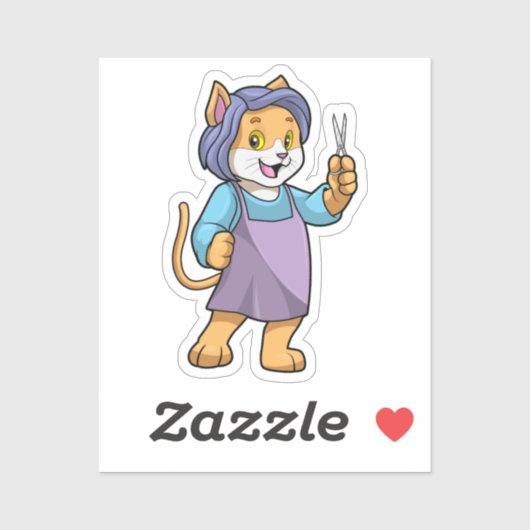 Sticker Chat coiffeur avec ciseaux (Feuille)