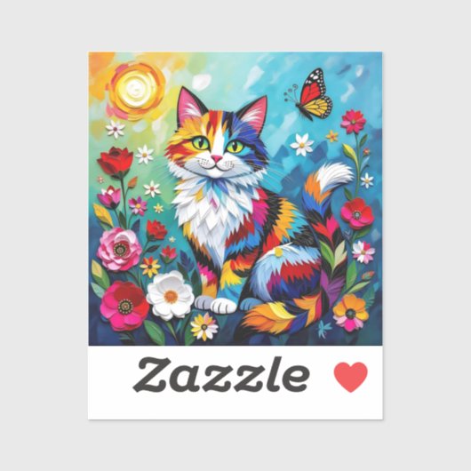 Sticker Chat coloré et papillon (Feuille)