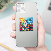 Sticker Chat coloré et papillon (Téléphone)