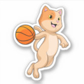 Sticker Chat comme joueur de basket-ball avec basket-ball (Devant)