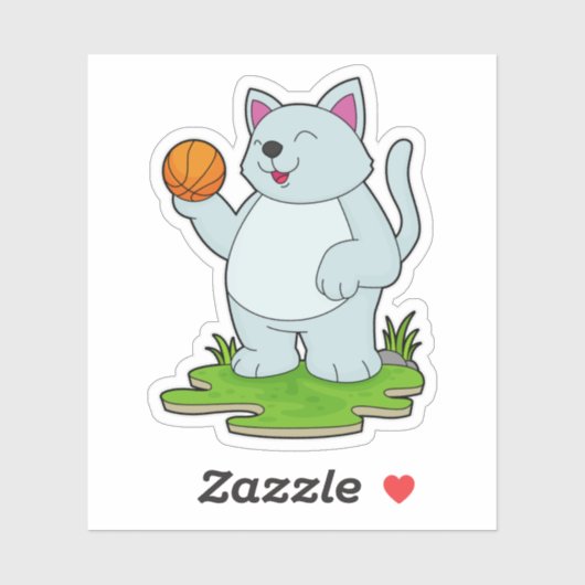 Sticker Chat comme joueur de basket-ball avec basket-ball (Feuille)