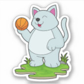 Sticker Chat comme joueur de basket-ball avec basket-ball (Devant)
