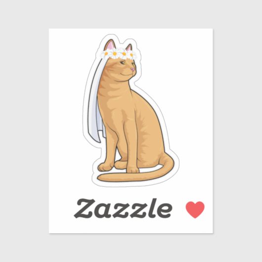 Sticker Chat comme Mariée avec Voile (Feuille)