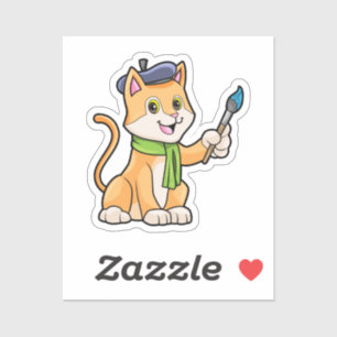 Sticker Chat comme Peintre avec pinceau et écusson
