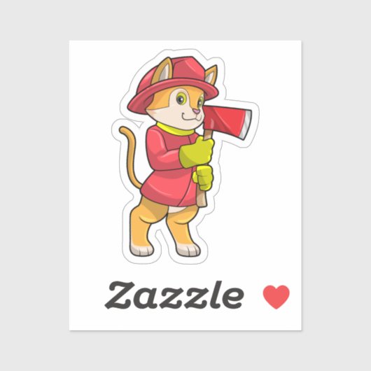 Sticker Chat comme pompier avec Ax (Feuille)