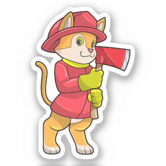 Sticker Chat comme pompier avec Ax (Recto)