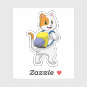 Sticker Chat comme randonneur avec sac à dos (Feuille)