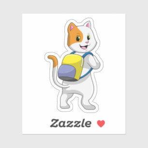 Sticker Chat comme randonneur avec sac à dos