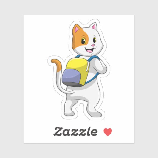 Sticker Chat comme randonneur avec sac à dos (Feuille)