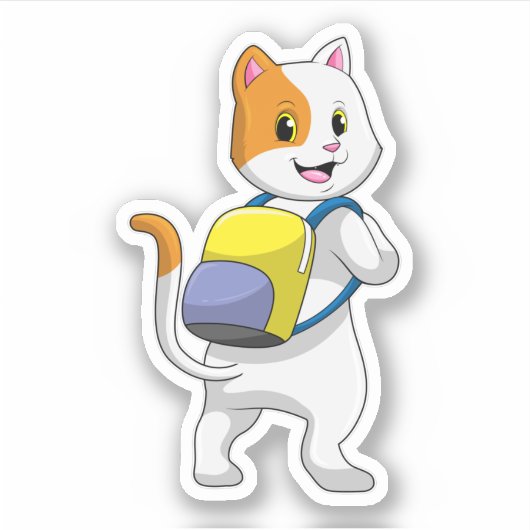 Sticker Chat comme randonneur avec sac à dos (Devant)