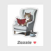 Sticker Chat confortable avec livre et café (Feuille)