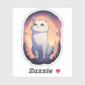 Sticker Chat contemplant les étoiles (Feuille)