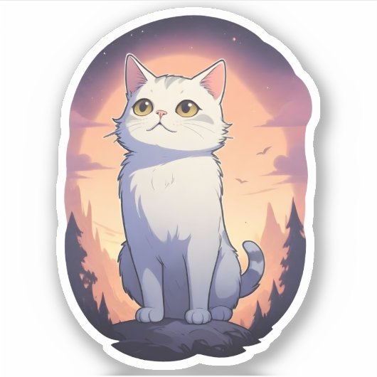 Sticker Chat contemplant les étoiles (Devant)