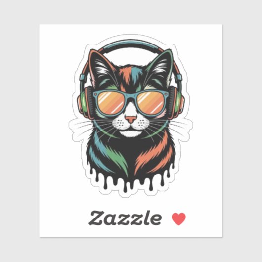 Sticker Chat Cool avec Casque et Lunettes de Soleil (Feuille)