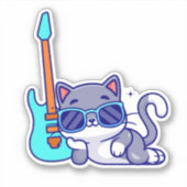 Sticker Chat cool avec guitare électrique étanche (Devant)