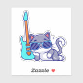 Sticker Chat cool avec guitare électrique étanche (Feuille)