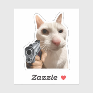 Sticker Chat Cool Avec Pistolet Mème Drôle