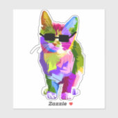 Sticker chat cool mignon coloré (Feuille)