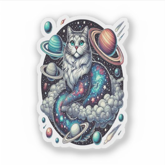 Sticker Chat cosmique Une aventure céleste (Devant)