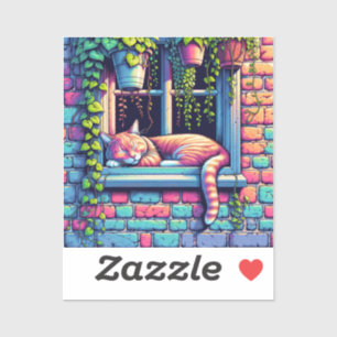 Sticker Chat couché dans la fenêtre Sill Ai Art