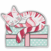 Sticker Chat couché sur un cadeau de Noël (Devant)