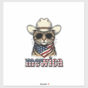 Sticker Chat cowboy patriotique Mewica conception vectorie
