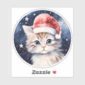 Sticker Chat Cute En Rouge Polka Dot Santa Chapeau Starry  (Feuille)