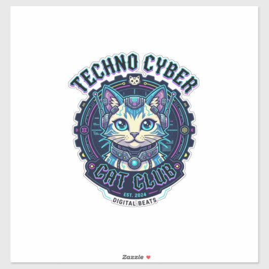 Sticker Chat Cyber Techno Drôle Conception Amateur de Chat (Feuille)