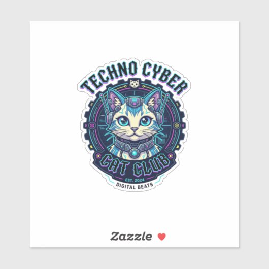 Sticker Chat Cyber Techno Drôle Conception Amateur de Chat (Feuille)