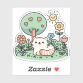 Sticker Chat Dans Le Jardin - Cute Kitty (Feuille)