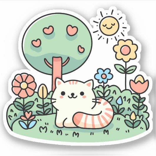 Sticker Chat Dans Le Jardin - Cute Kitty (Devant)