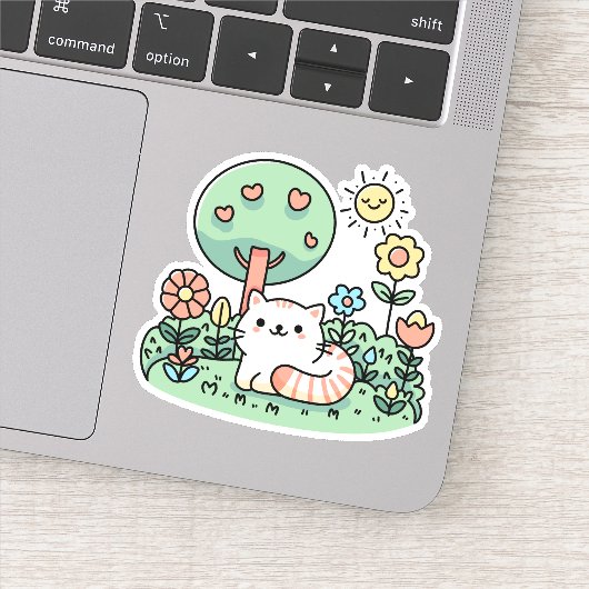 Sticker Chat Dans Le Jardin - Mignon Petit Chat (Détail)