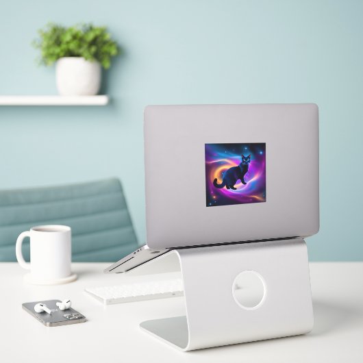 Sticker Chat dans l'espace (Ordinateur portable sur le bureau)