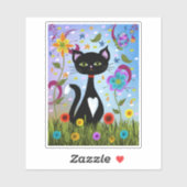 Sticker Chat dans un jardin d'art abstrait (Feuille)