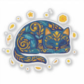 Sticker Chat d'art populaire en bleu (Devant)