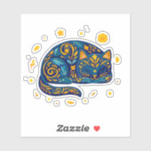 Sticker Chat d'art populaire en bleu (Feuille)