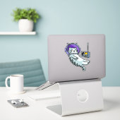 Sticker Chat d'astronaute dans l'espace amusant (Ordinateur portable sur le bureau)