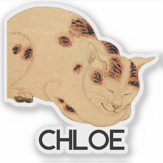 Sticker Chat de couchage antique Bois japonais Ukiyo-e (Devant)
